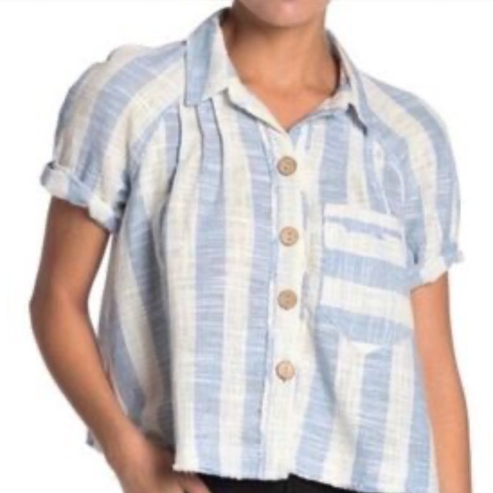 🐬 We The Free  Away At Sea Blue and White Striped Short Sleeve shirt